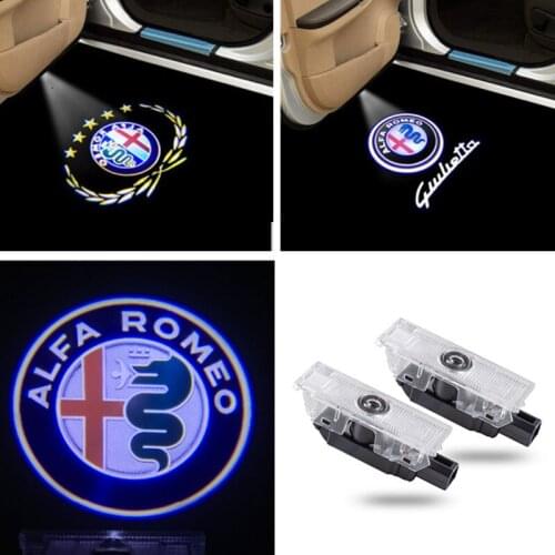 2pcs LED Car Door Welcome Light Laser Projector Logo Ghost shadow For Alfa Romeo 159 Giulietta Giulia Mito Stelvio Brera Spider