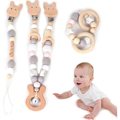 3Pcs/Set Baby Stroller Pendant Rattle Pacifier Chain Dummy Clip Teether Bracelet 19QF