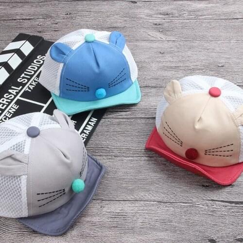 4Colors New Summer Spring Baby Hats handsome Cartoon Mouse Baseball Cap with Ears Breathable Baby Beret Sun Hat for 1-2Y