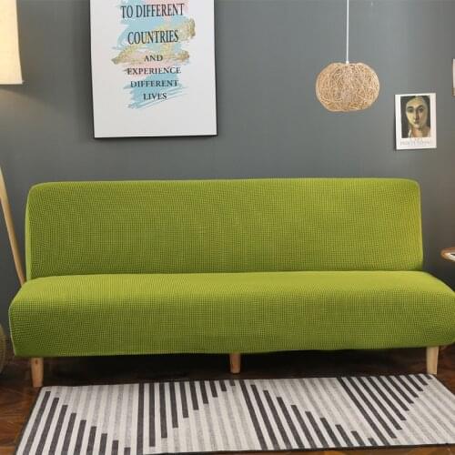 Sofa Bed Cover No Armrest Solid Color Elastic Folding Sofa Slipcover Furniture Decoration Corn Fleece Plaid Green Sofa Protector