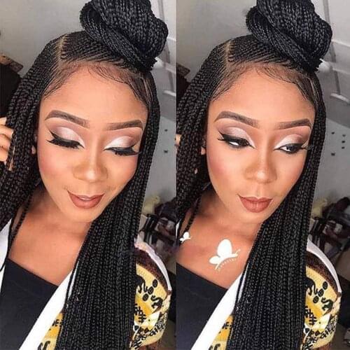 Black Braided Wigs for Black Women Long Synthetic Lace Front Wigs with Baby Hair Long Black Micro Box Braid Hair Wig Glueless