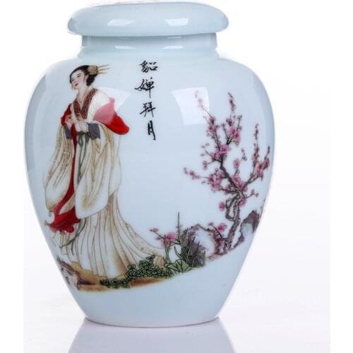 Four Beautiful Women Ceramic Big Tea Caddy Box Porcelain Sealed Kung Fu Tea bottles & jars Storage Canister Decorative Vase