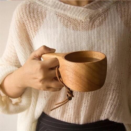Handmade Wooden Teacup Wood Coffee Mug Accessories Rubber Drinkware Handmade Water Drinking Mugs Wooden Tea Milk Cup