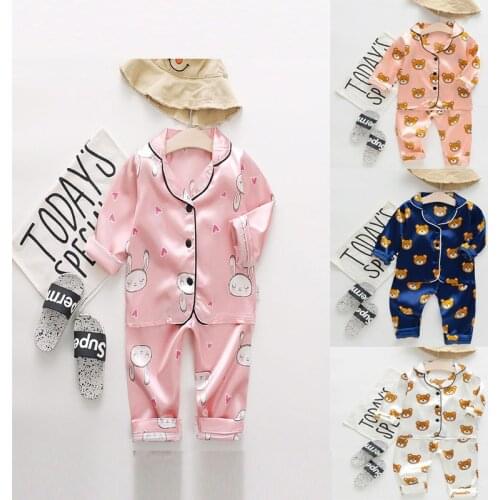 Autumn Childrens Pajamas Set Baby Boy Girl Clothes Casual Sleepwear Set Kids Cartoon Tops Pants Toddler Clothing Sets
