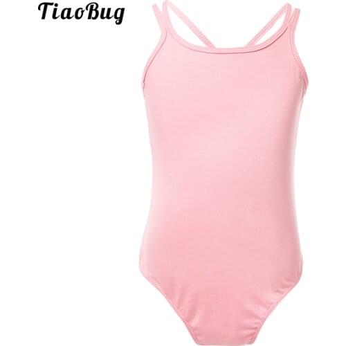 TiaoBug Kids Girls Dance Bodysuit Jumpsuit Spaghetti Strap Ballet Dancer Leotard Dress
