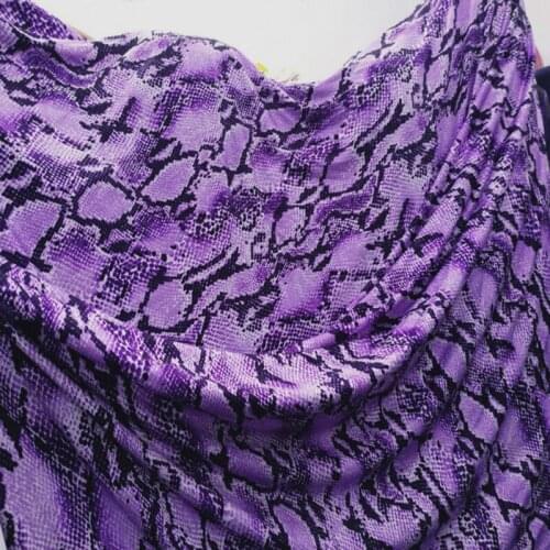 Purple elastic milk silk snake skin leopard printed fabric for latin dance dress skirt swimsuit diy homedecor table cloth fabric