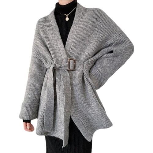 Warm Knitted Sweater Cardigans Solid Long Sleeve Lace-up Casual Loose Outwear Autumn Winter Women Coat Oversized New Arrival