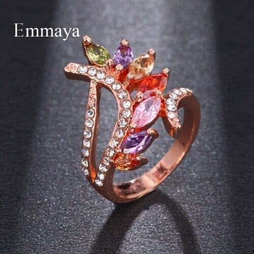 Emmaya Hot Sale Fashion Women Colorful Stone Flower Zircon Ring Creative Personality Inlaid Crystals Zircon Ring Top Quality