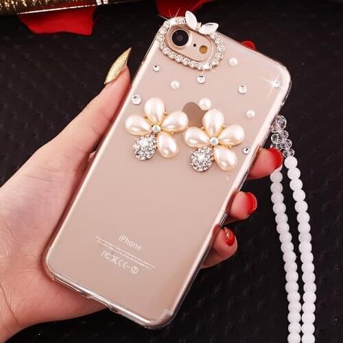 LaMaDiaa Luxury Diamond Butterfly TPU phone Case With Rope For Xiaomi Redmi5 6 4X 4A 5A 6A Note 4 5 6 7 pro Flower Cover Case