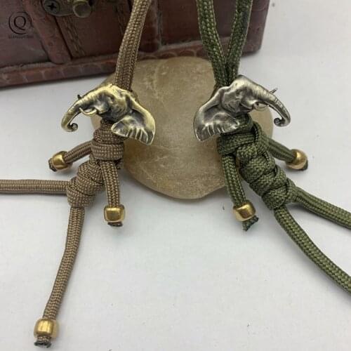 Brass Knife Beads Pendants Jewelry African Wild Elephant Animal Head DIY Umbrella Rope Lanyard Hanging Accessories Keychain EDC
