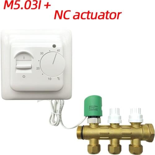 M5 3A with NO/NC actuator MINCO HEAT Water Floor Heating Valve Manual Room Thermostat Warm Floor Water heat actuator controller