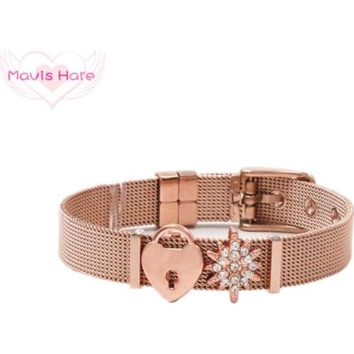 Mavis Hare Stainless Steel Crystal Star Lock Mesh Bracelet Charm Bracelet set for Woman Gift