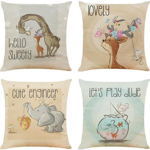 Cute Animals Print Cushion Cover Decorative Pillows Cartoon Seat Cushions Home Decor Soft Flax Throw Pillow Sofa Pillowcase