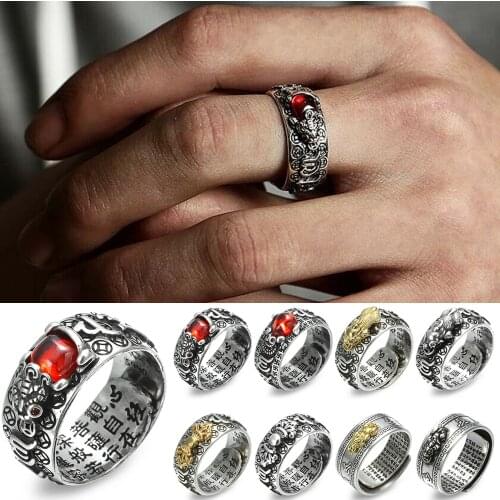 Fashion Vintage Pixiu Charms Ring Unisex Adjustable Women Men Feng Shui Jewelry Amulet Protection Wealth Buddhist Retro Rings