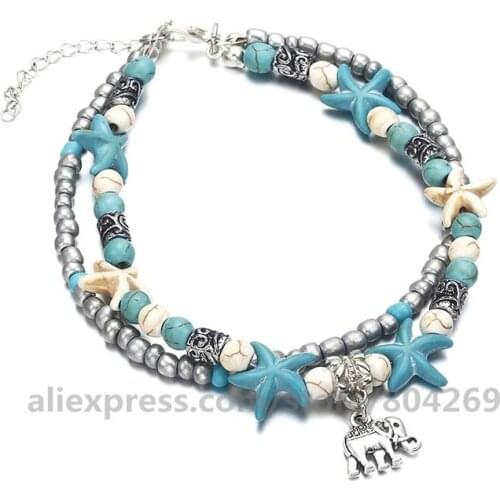 150pcs/lot Multiple Layer Beach Stone Foot Jewelry Anklets New Arrival Starfish Elephant Anklets Hot Sales