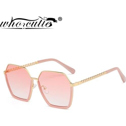 WHO CUTIE Fashion Oversized Hexagon Sunglasses Women 2020 Luxury Brand Design Chain Frame Pink Lens Sun Glasses Shades Lady S152