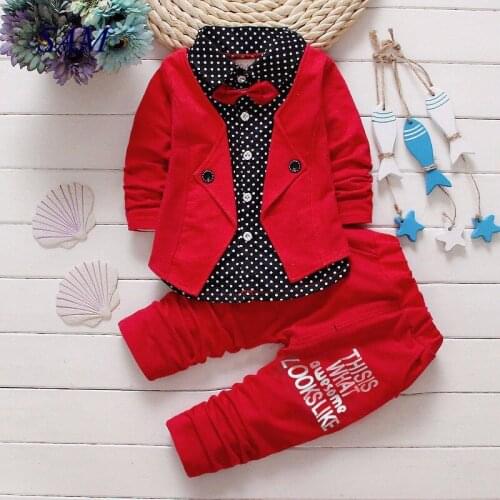 2021 Boys Autumn Two Fake Clothing Sets Kids Boys Button Letter Bow Suit Sets Children Jackome Furnishing Childrens clothes ins