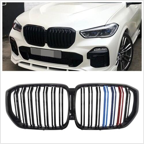 Front Kidney Grille For BMW G05 X5 Series 2019-2020 Performance Tri M Color Insert Glossy Black Replacement Bumper Mesh Grill