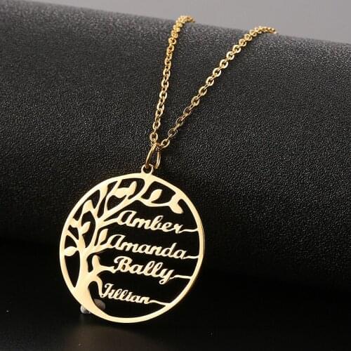 Personalize Name Necklace Tree of Life Pendant Custom Letter Pendant Stainless Steel Chain Choker Jewelry Women Accessories Gift