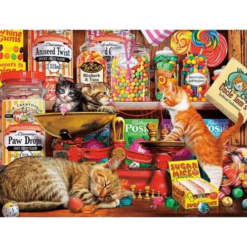 Dpsprue 5D Full Square,Round DIY Diamond Painting Cross stitch kit -Cat and candy- 3D Embroidery Mosaic Home Wall Sticker