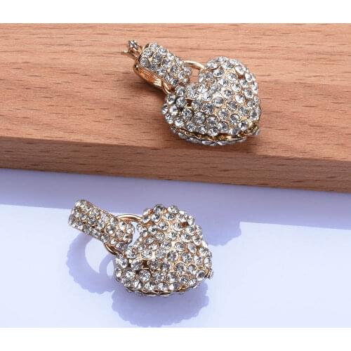 Popular In 2021 Celebrity Style Sweet Crystal Peach Heart Love Dangle Earrings For Woman Fashion Luxury Jewelry Unusual Earrings