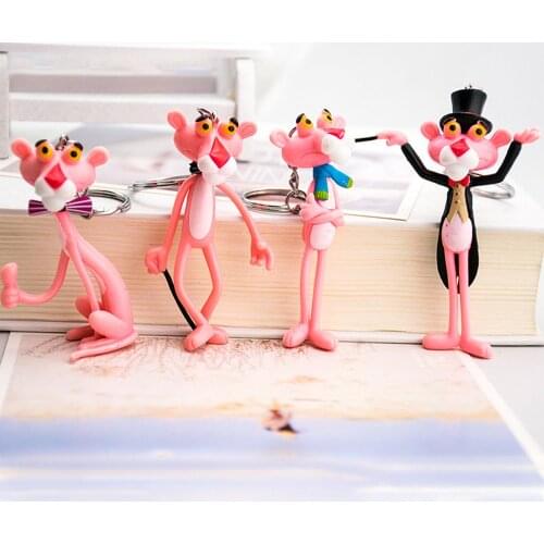 Lovely Pink Cartoon Panther Keychain Naughty Tiger Doll Lovers Mobile phone Key Pendant Women Popular Jewelry Car Keyrings