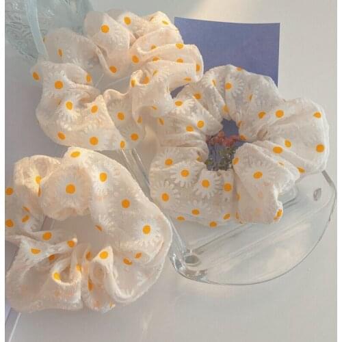 Fairy Girls Kawaii Hair Schrunchy Daisy Flower Cute Hairbands For Ladies French Elegant Pattern Scrunchies Elastic Accessories
