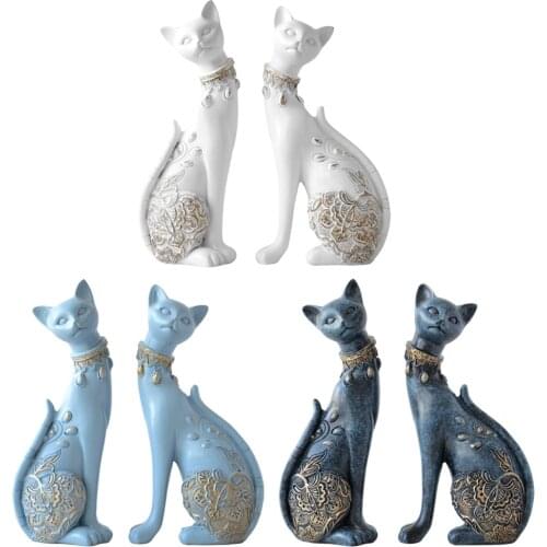 Couple Cat Sculpture, North European Style Resin Statue Crafts Figurines for Home Office Decoration Ornament Gifts