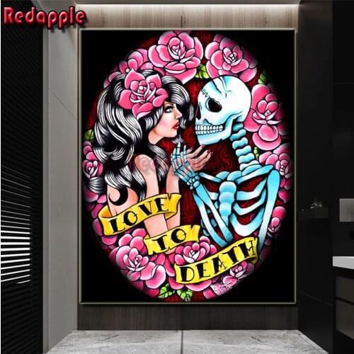 Horror Diamond Painting Pretty girl in love with skull flower pattern Diy Cross Stitch Mosaic Embroidery Diamond Kit Accessories