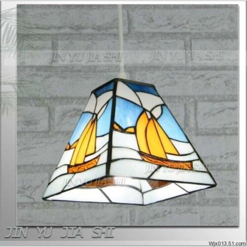 Tiffany Mediterranean Blue Boat Pendant Light Children Hanging Lamps Balcony Bar Simple Study Bedroom Lamp Hanging Lamp