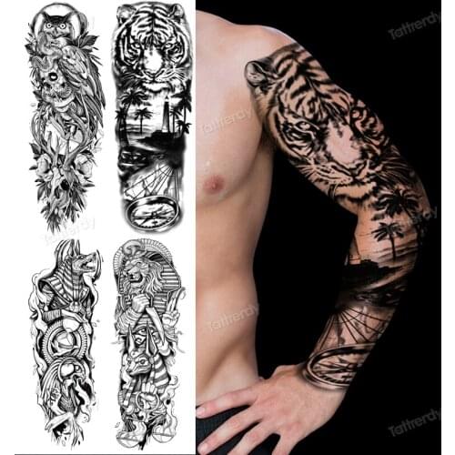 Temporary tattoos sleeve full arm fake tattoo rose tiger lion king skull dragon designs big animal tattoo sticker for men women