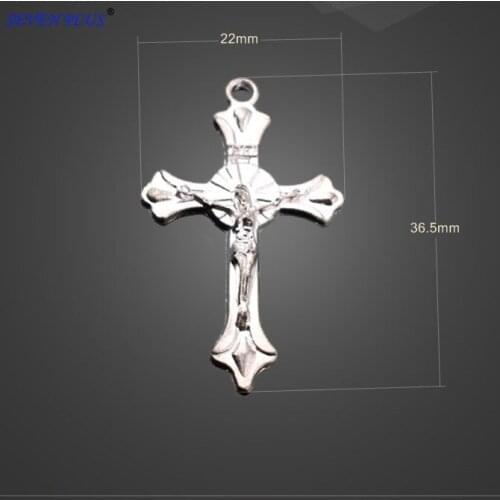 High Quality 20 Pieces/Lot 36.5mm*22mm Antique Silver Plated Cross Jewish Jesus Crucifix Charms
