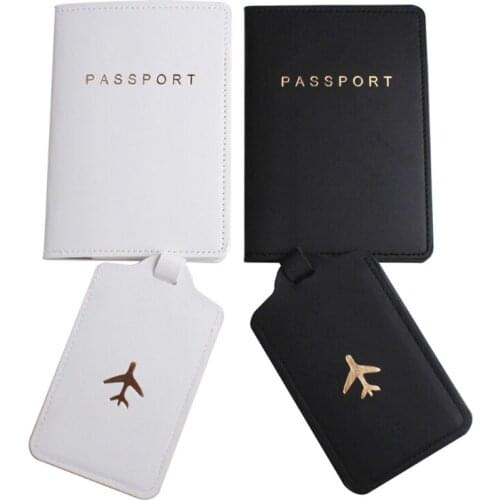 X7XC 4pcs PU Leather Passport Cover with Luggage Tags Holder Case Organizer ID Card Travel Protector Organizer