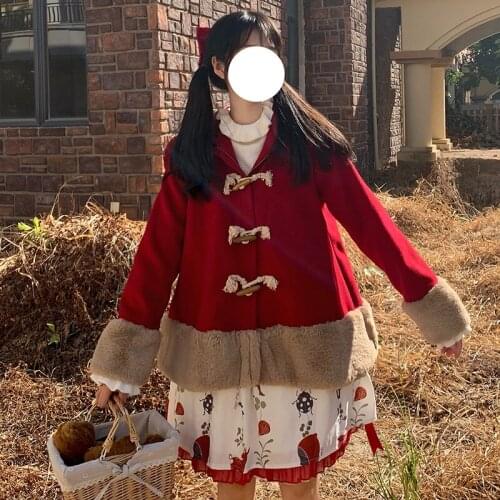 Japanese soft girl sweet lovely woolen magic hat short Lolita red coat womens winter woolen coat