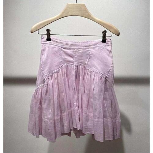 Women Fashion Pink Mini Skirt 2021 Spring Summer Ladies Slim Waist Ruffled Pleated Short Skirts Female Outfit Jupe