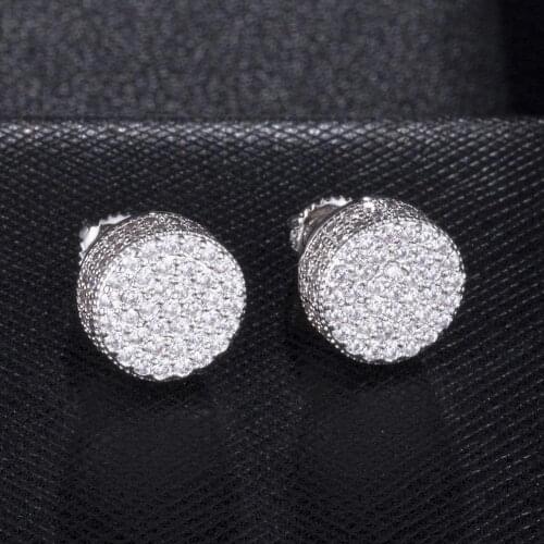 Gold Iced out Round Shape Stud Earring for Men boys with Hip Hop style Fashion Jewelry and Punk Street wear With CZ Cubic