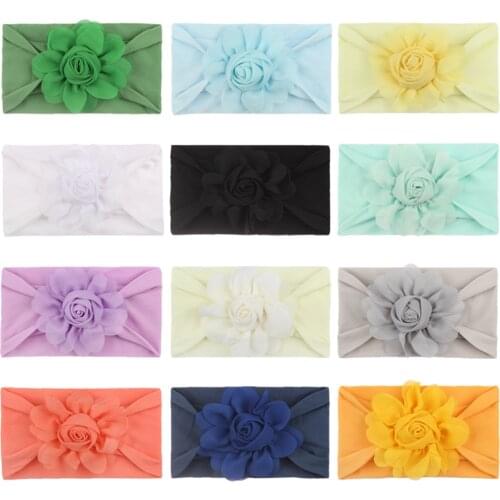 1 Pcs Baby Girls Headbands, Chiffon Flower Bands Newborn Toddler Nylon Headband Childrens Hair Accessories Soft Nylon Headwraps