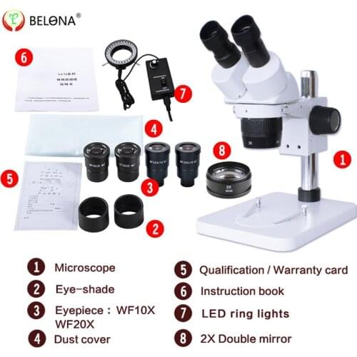 160X ! 20X-40X-80X-160X Pillar Stand Zoom Binocular Stereo Microscope inspect PCB microscope+60LED+Two WF20X+2X doubling mirror
