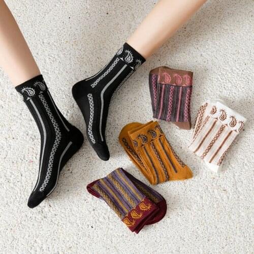 2020 New Cashew Flower Lady Vintage Fashion Palace Heaping Middle Stockings for Women 5 Pairs/pack