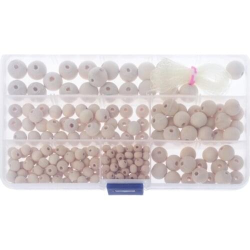 220Pcs Natural Round Loose Wood Beads Jewelry Making Bracelet Necklace With Box
