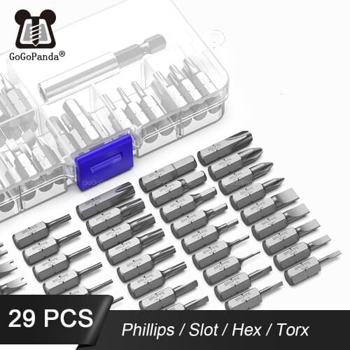 25mm Short Bits Set S2 Pozidrive Torx Slot Hex Shanked Screwdriver Bits Magnetic Single Head With Box