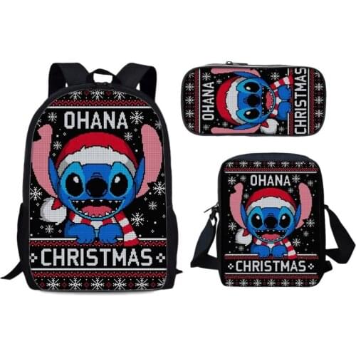3pcs Disney Stitch Boy Backpack Cartoon School Bag Pen Bag Satchel Pen Case Book Bag Shoulder Bag Childrens Christmas Gifts Bag