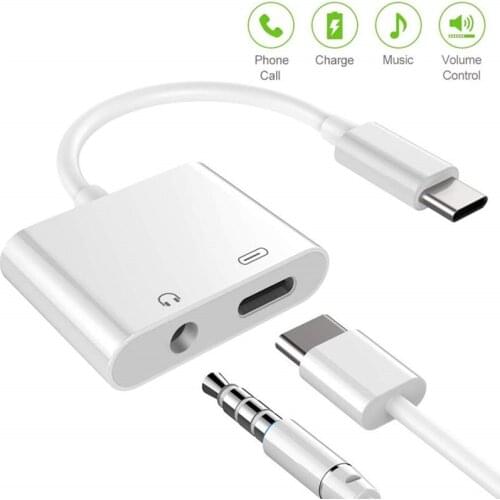 50 PCS Dual Type C To 3.5mm Jack Audio Headphones Adapter For Samsung Huawei P30 USB C to 3.5mm Splitter