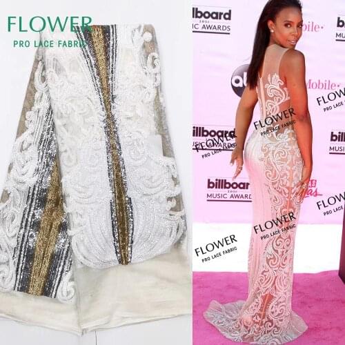 White And Silver Sequins African French Net Lace Fabrics 2020 High Quality Mesh Indian Women Prom Dress Wedding Fabrics Material