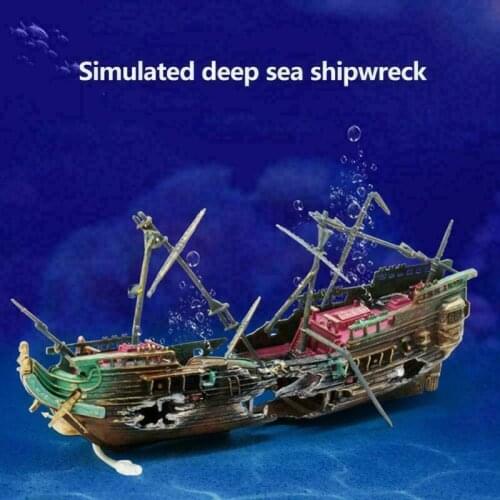 Large Wreck Boat Sunk Ship Aquarium Ornament Fish Tank Cave Decor Figurines Figurines Shipwreck