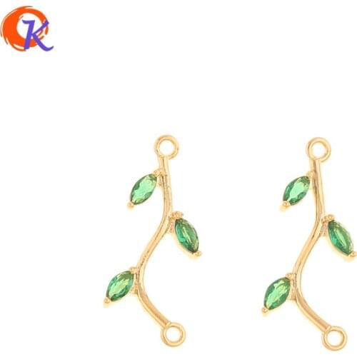 Cordial Design 30Pcs 9*20MM Jewelry Accessories/CZ DIY Connectors/Genuine Gold Plating/Leaf Shape/Hand Made/Earring Findings