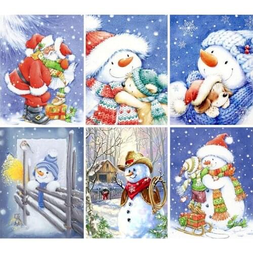 Gatyztory Frame Snowman DIY Painting By Numbers Handpainted Oil Painting Canvas Colouring Christmas Gift
