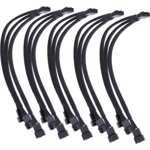 New 4 Pin PWM Fan Cable 1 to 3 Ways Splitter Black Sleeved Extension Cable 1/2/5pcs PMW Fan Connector Cord Lines Computer Wires