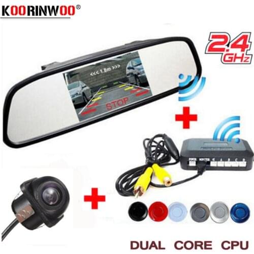 Koorinwoo Wireless Car Rear View Camera Mirror Monitor With Parking Alarm Sensor Radar Reverse Assist Video System Sound Alarm