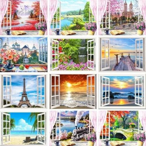 Gatyztory 60×75cm Painting By Number Window Scenery Handpainted Kits Canvas Drawing Acrylic Paints Art Unique Gift Wall Decor